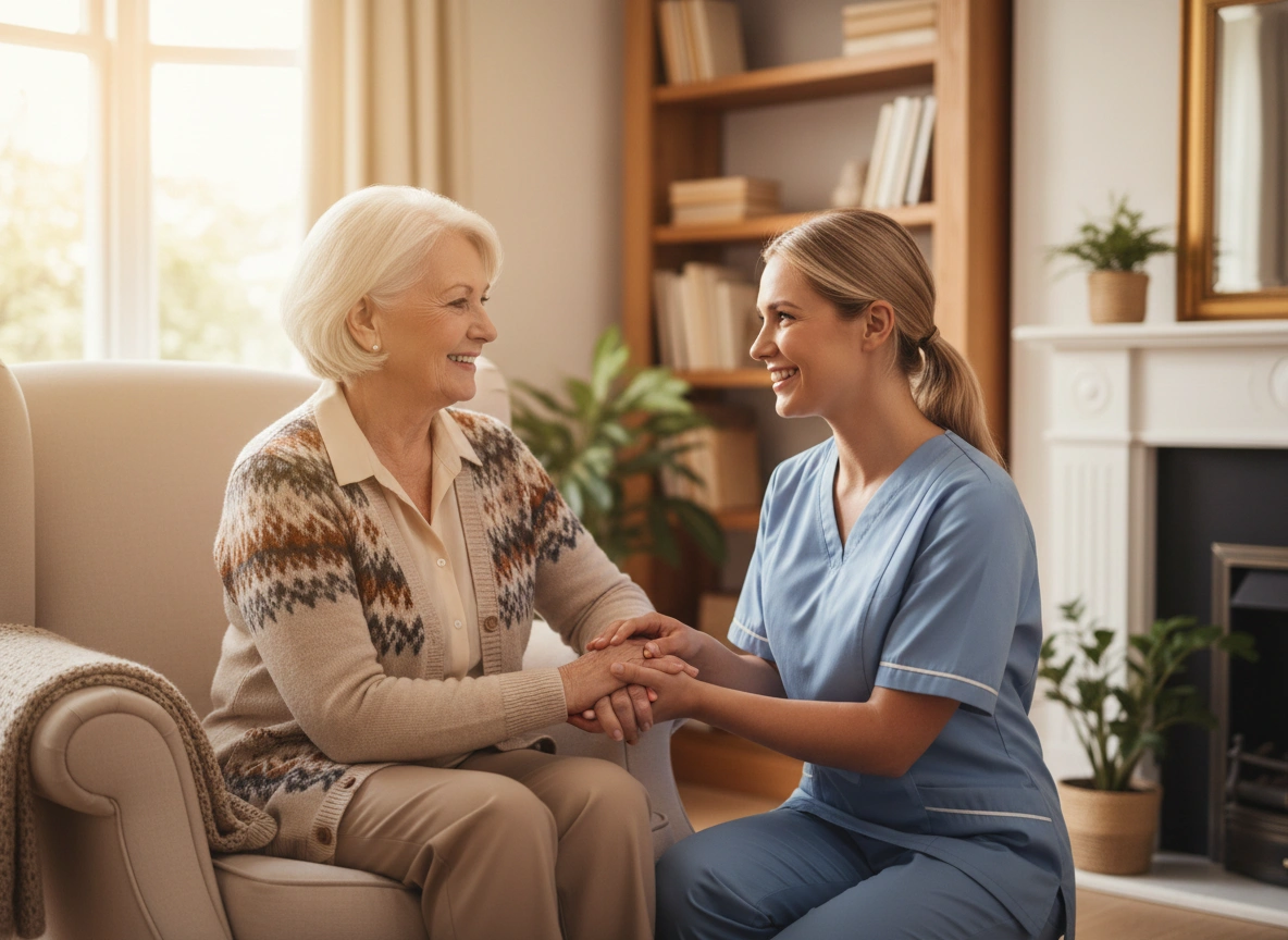 Compassionate caregiver with a senior client